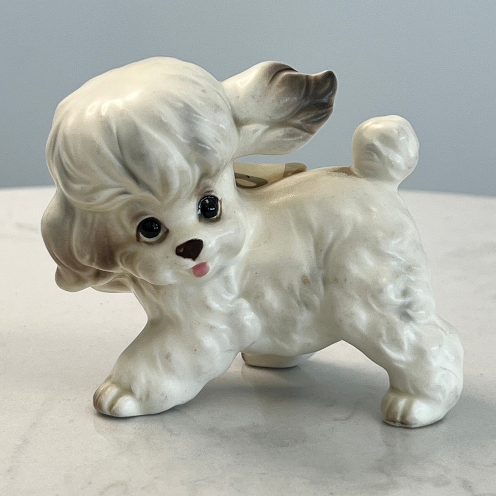 Josef‎ Originals White Poodle Dog Ceramic Figurine Japan Mid Century 3" Vintage